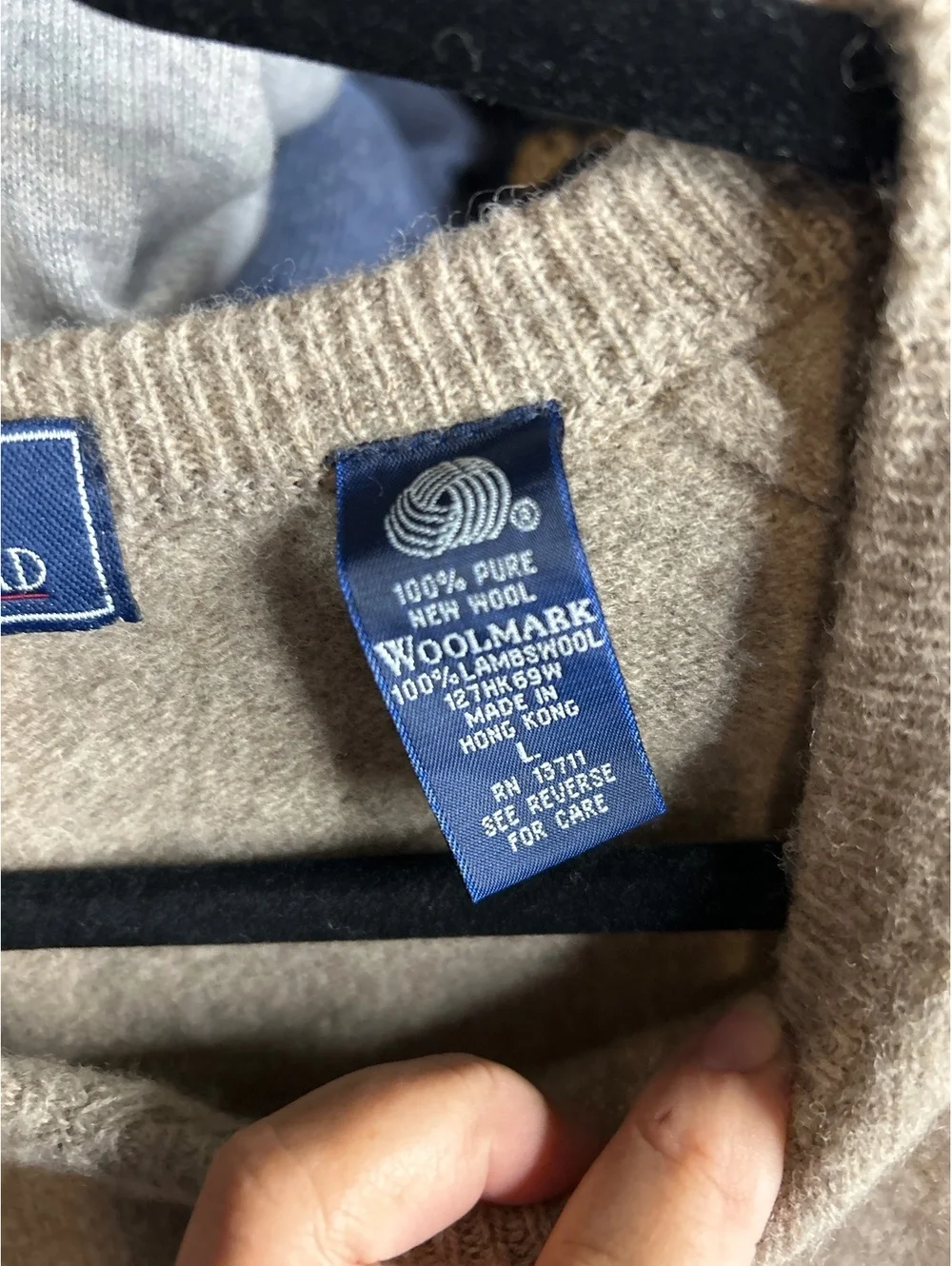 John Ashford 100% Pure New Wool V-Neck Sweater Beige Medium